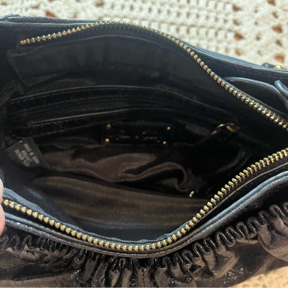 Kate Landry Chic Black Leather and Gold Accents Hobo Shoulder Bag - Picture 8 of 15